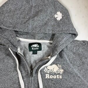 Roots Full Zip Hoodie Mens XL Gray Salt and Pepper Excellent Beaver Logo Canada